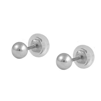 Baby & Toddler Jewelry - 14K White Gold Ball Silicone Back Earrings 1