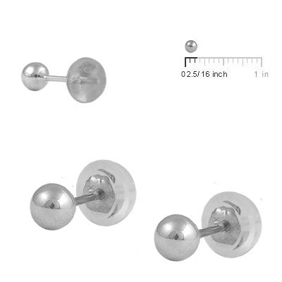 Baby & Toddler Jewelry - 14K White Gold Ball Silicone Back Earrings 2