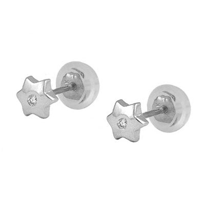 Baby And Toddler 14K White Gold Diamond Star Silicone Back Earrings 1