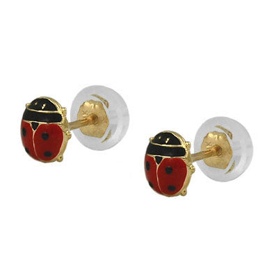 Baby & Toddler 14K Yellow Gold Pink/Red Ladybug Silicone Back Earrings