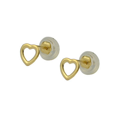 Baby And Toddler Jewelry - 14K Yellow and White Gold Heart Shaped Silicone Back Earrings