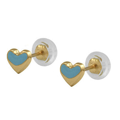 Baby & Toddler 14K Yellow Gold Pink/Blue Enameled Heart/Butterfly Silicone Back Earrings