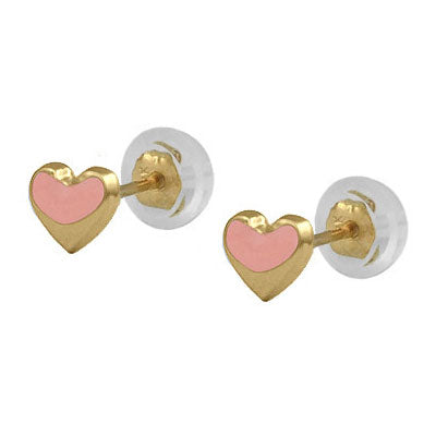 Baby & Toddler 14K Yellow Gold Pink/Blue Enameled Heart/Butterfly Silicone Back Earrings 1