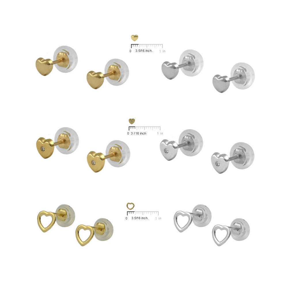 Baby And Toddler Jewelry - 14K Yellow and White Gold Heart Shaped Silicone Back Earrings 2