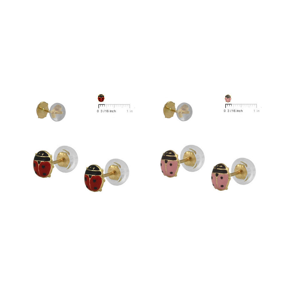 Baby & Toddler 14K Yellow Gold Pink/Red Ladybug Silicone Back Earrings 2