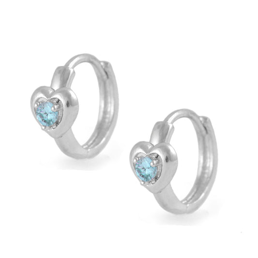 Kid's Sterling Silver Heart Birthstone Huggie Hoop Earrings For Girls 1