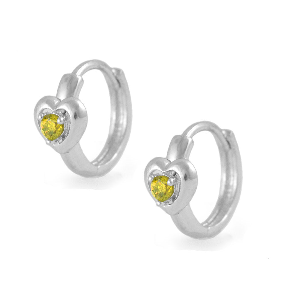 Kid's Sterling Silver Heart Birthstone Huggie Hoop Earrings For Girls