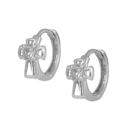 Gold Or Silver Cubic Zirconia Cross Huggie Hoop Earrings for Girls 1