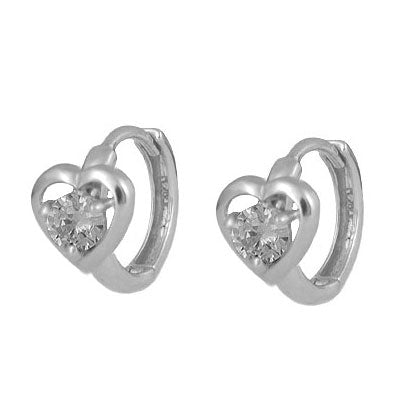 Children Sterling Silver Cubic Zirconia Heart Hoop Earrings For Girls 1