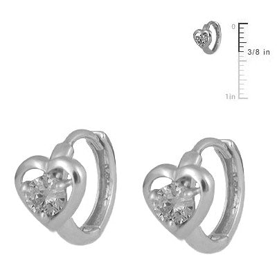 Children Sterling Silver Cubic Zirconia Heart Hoop Earrings For Girls 2