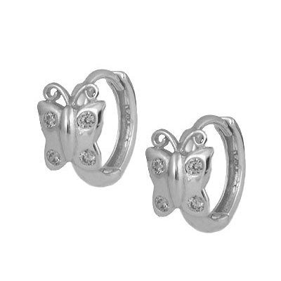 Girl's Jewelry - 14K Gold Or Silver Butterfly CZ Huggie Hoop Earrings 1