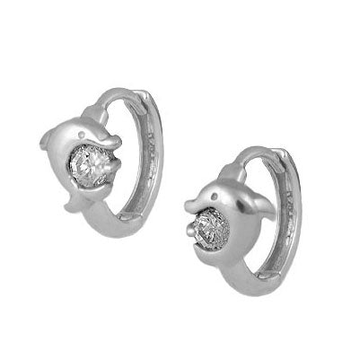 Gold Or Silver Cubic Zirconia Dolphin Huggie Hoop Earrings For Girls