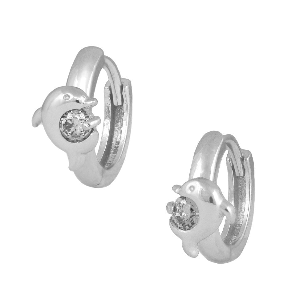 Kids Jewelry - Sterling Silver Birthstone Dolphin Huggie Hoop Earrings