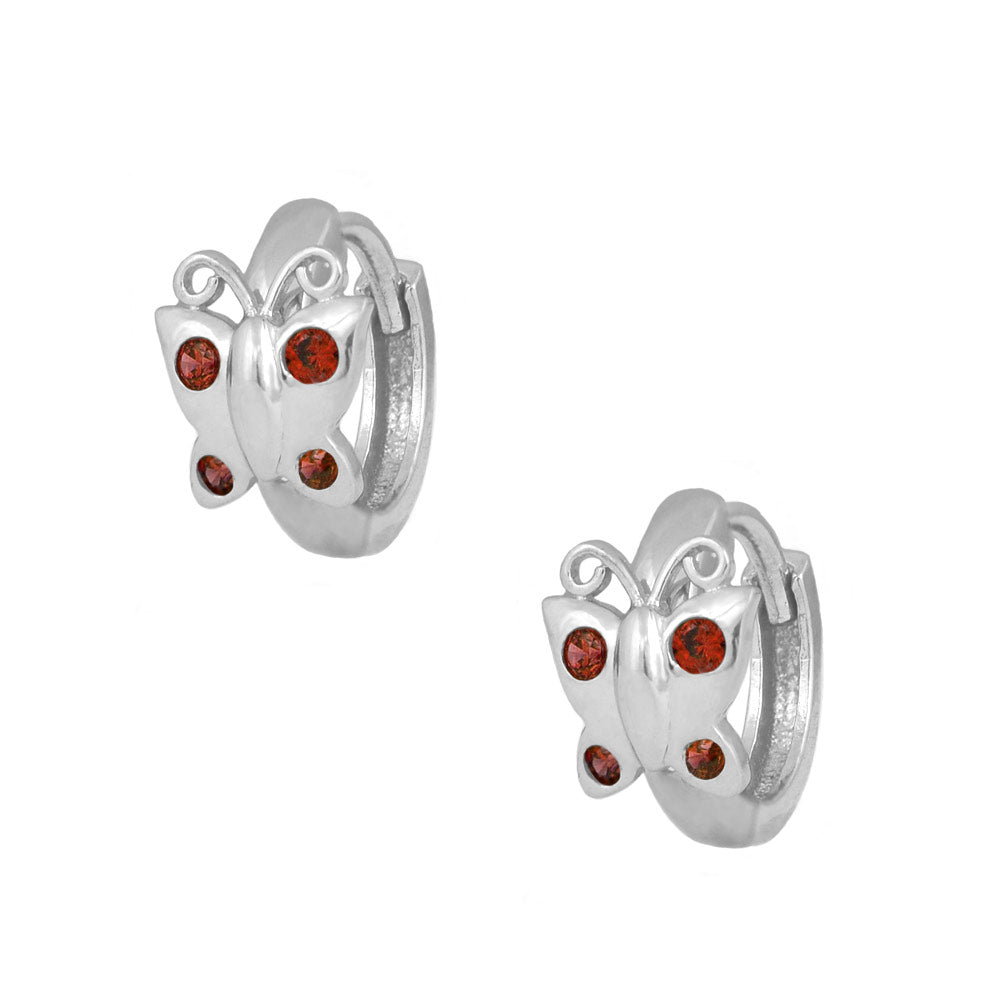 Sterling Silver Simulated Birthstone Butterfly Huggie Hoop Earrings For Girls