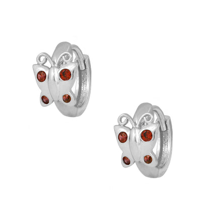 Sterling Silver Simulated Birthstone Butterfly Huggie Hoop Earrings For Girls