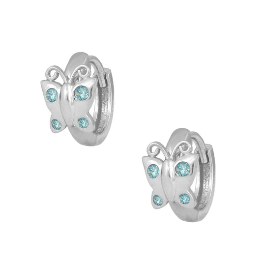 Sterling Silver Simulated Birthstone Butterfly Huggie Hoop Earrings For Girls 1