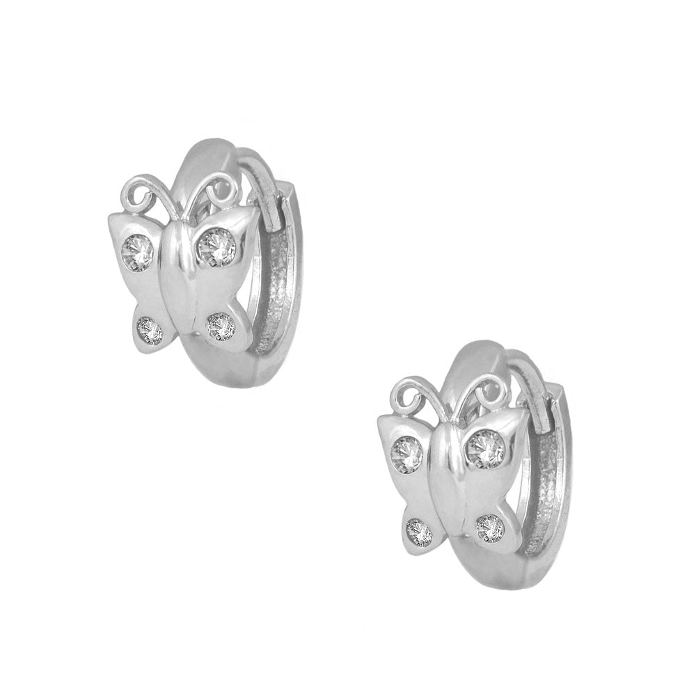 Sterling Silver Simulated Birthstone Butterfly Huggie Hoop Earrings For Girls