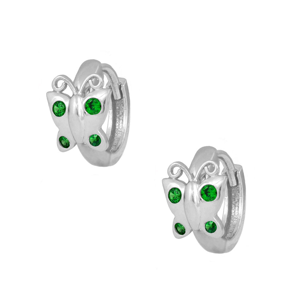 Sterling Silver Simulated Birthstone Butterfly Huggie Hoop Earrings For Girls