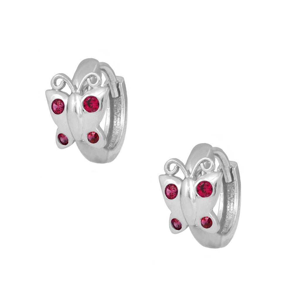 Sterling Silver Simulated Birthstone Butterfly Huggie Hoop Earrings For Girls
