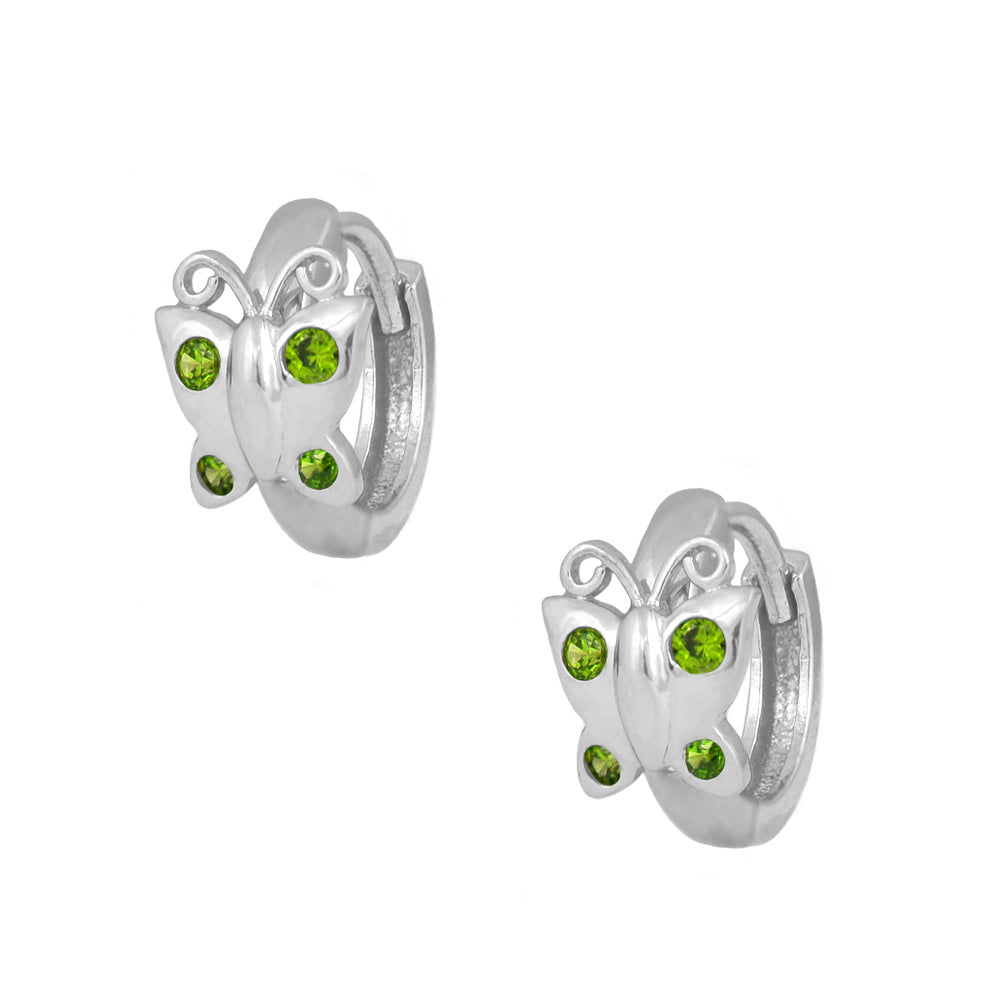 Sterling Silver Simulated Birthstone Butterfly Huggie Hoop Earrings For Girls