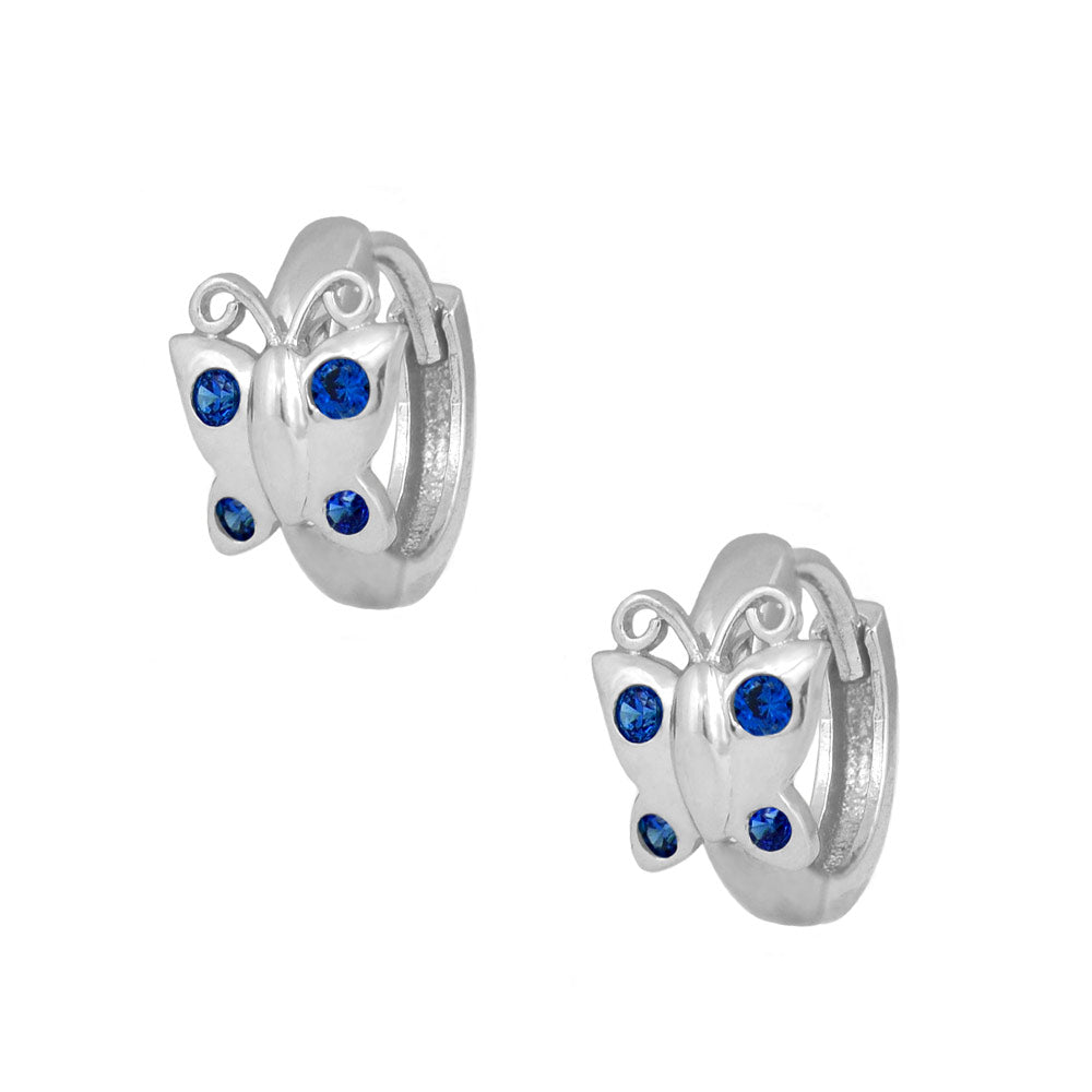 Sterling Silver Simulated Birthstone Butterfly Huggie Hoop Earrings For Girls