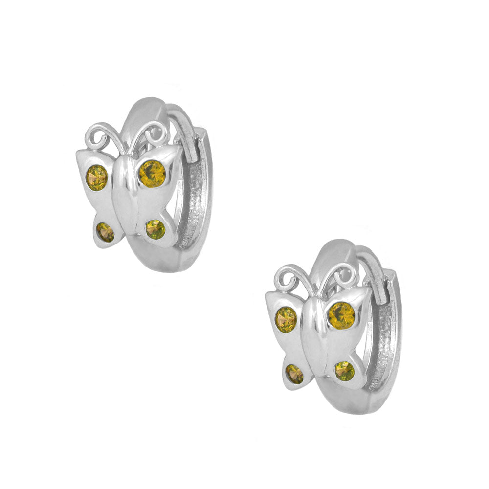 Sterling Silver Simulated Birthstone Butterfly Huggie Hoop Earrings For Girls