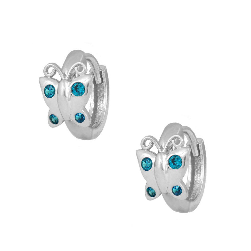 Sterling Silver Simulated Birthstone Butterfly Huggie Hoop Earrings For Girls