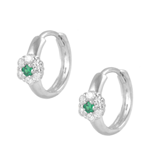 Girl's Sterling Silver Flower CZ Birthstone Huggie Hoop Earrings 1