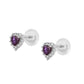 Little Girls Silver Birthstone Silicone Back Heart Shaped Earrings