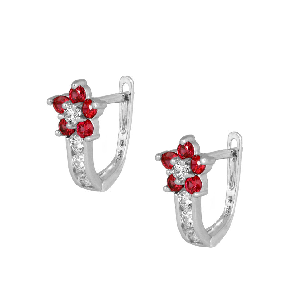 Sterling Silver January Birthstone Flower Latch Back Girls Earrings 1