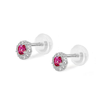 Sterling Silver Birthstone Flower Shaped Earrings For Babies And Toddlers