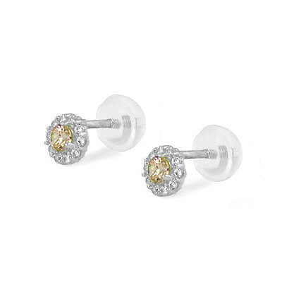 Sterling Silver Birthstone Flower Shaped Earrings For Babies And Toddlers