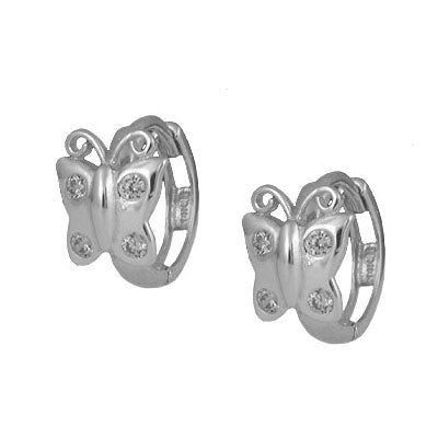 Girl's Jewelry - 14K Gold Or Silver Butterfly CZ Huggie Hoop Earrings