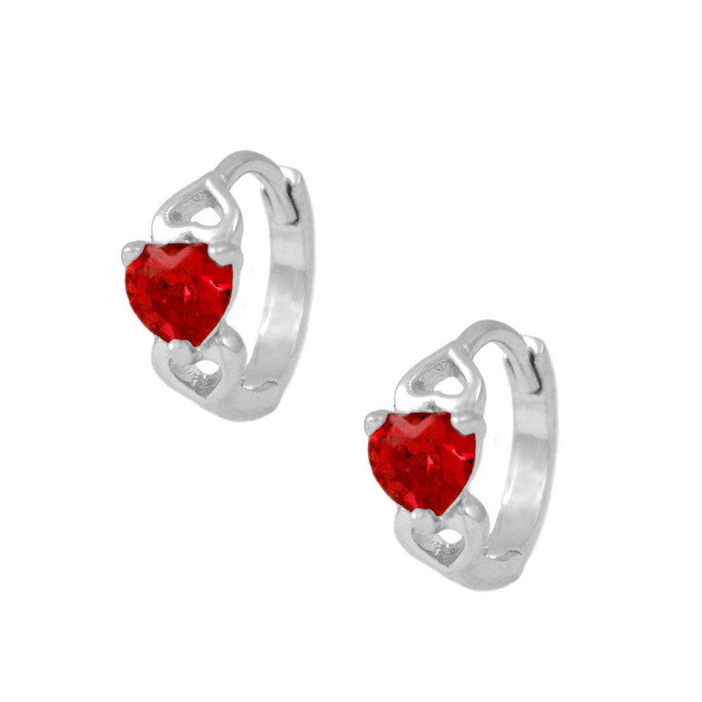 Baby & Toddler Girl 14K White Gold Heart Shaped Birthstone Hoop Earrings