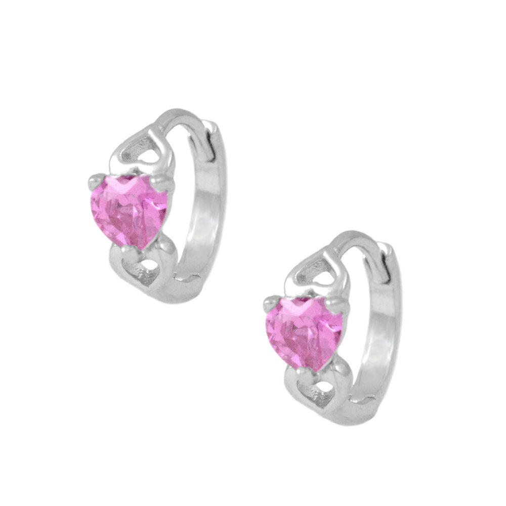 Baby & Toddler Girl 14K White Gold Heart Shaped Birthstone Hoop Earrings