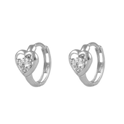 Baby And Toddler 14K White Gold Heart Shaped Birthstone Hoop Earrings