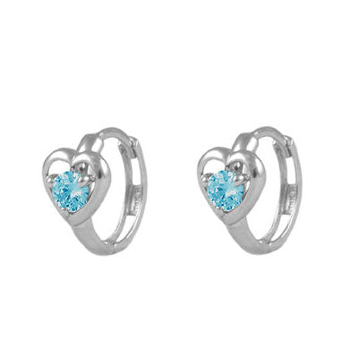 Baby And Toddler 14K White Gold Heart Shaped Birthstone Hoop Earrings 1