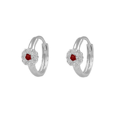 Girl's 14K White Gold Flower CZ Birthstone Huggie Hoop Earrings