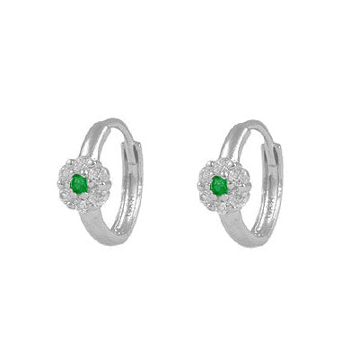 Girl's 14K White Gold Flower CZ Birthstone Huggie Hoop Earrings