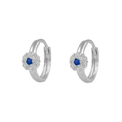 Girl's 14K White Gold Flower CZ Birthstone Huggie Hoop Earrings