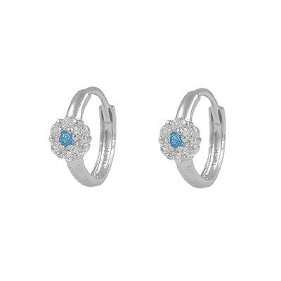 Girl's 14K White Gold Flower CZ Birthstone Huggie Hoop Earrings