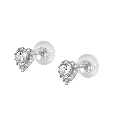 Little Girls 14K White Gold Birthstone Silicone Back Heart Shaped Earrings