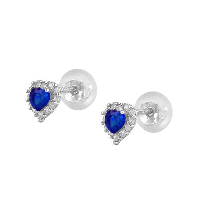 Little Girls 14K White Gold Birthstone Silicone Back Heart Shaped Earrings