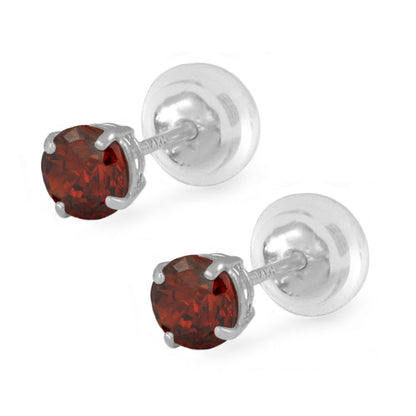 14K White Gold 4mm Birthstone Silicone Back Girl Stud Earrings