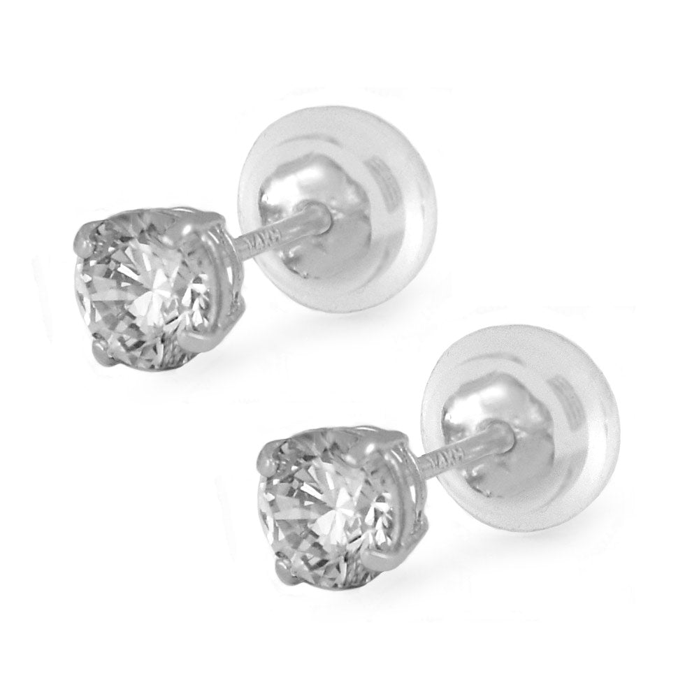 14K White Gold 4mm Birthstone Silicone Back Girl Stud Earrings