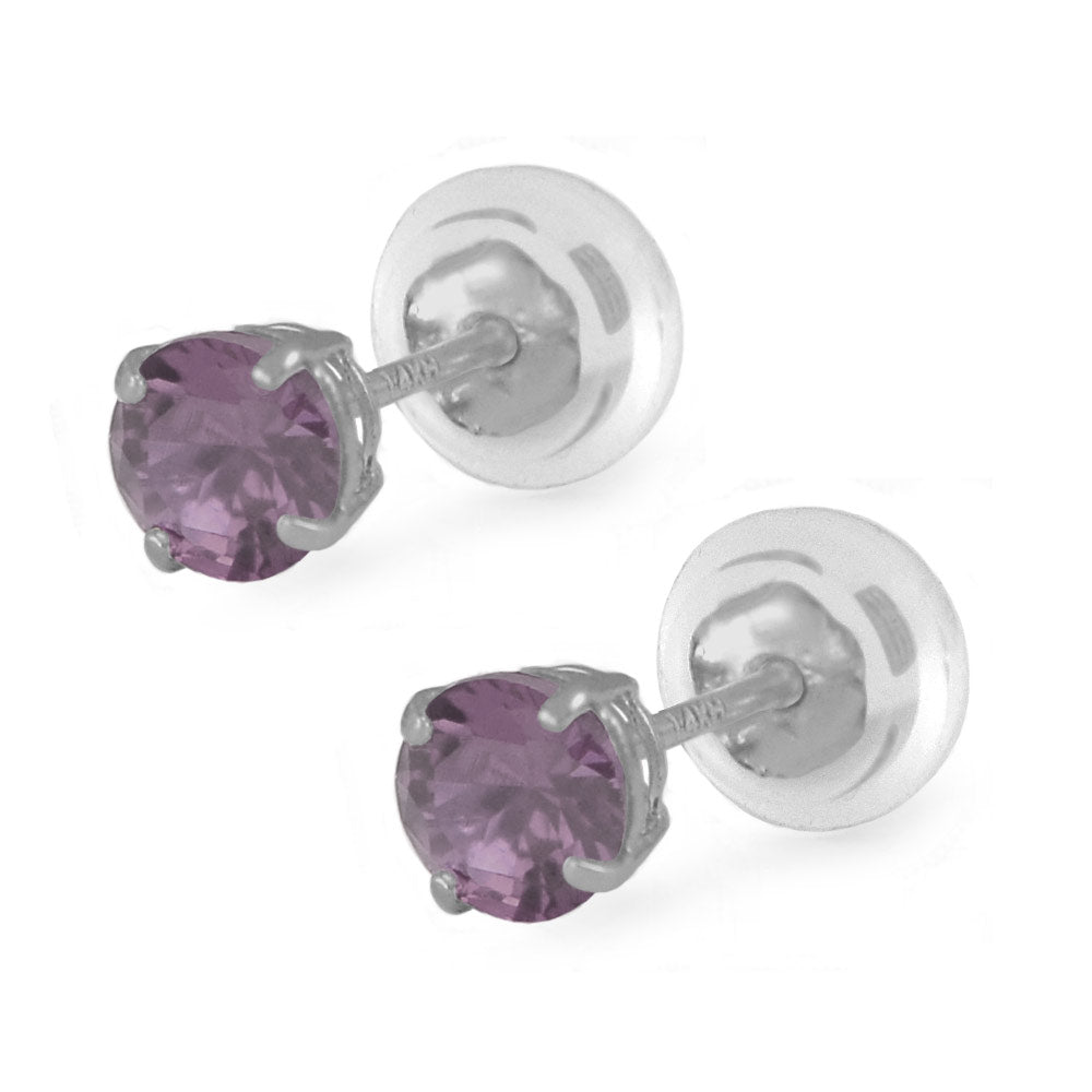 14K White Gold 4mm Birthstone Silicone Back Girl Stud Earrings