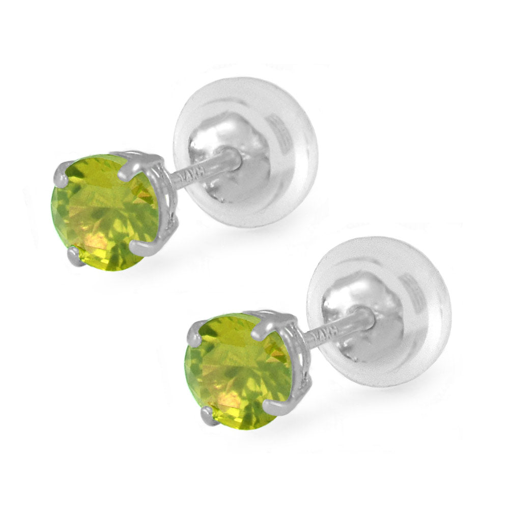 14K White Gold 4mm Birthstone Silicone Back Girl Stud Earrings