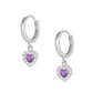 Girls 14K White Gold Birthstone Dangling Heart Huggie Earrings