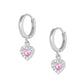 Girls 14K White Gold Birthstone Dangling Heart Huggie Earrings