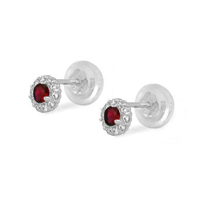 14K White Gold Flower Shaped Birthstone Earrings For Babies And Toddlers